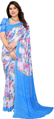 Moda Rapido Printed Daily Wear Georgette Saree(Blue, White)