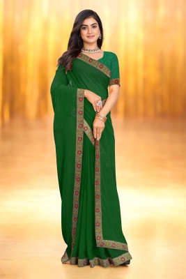 ABHIRATEX Applique Bollywood Georgette Saree(Green)