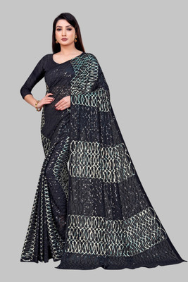 Aika Embroidered, Embellished Bollywood Georgette Saree(Black)