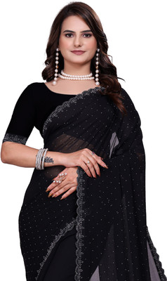 Divine Fabrics Embellished Bollywood Georgette Saree(Black)