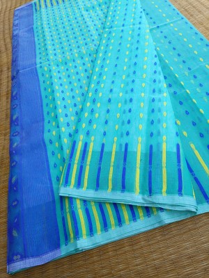 KhayaFashion Woven Jamdani Pure Cotton Saree(Light Blue)