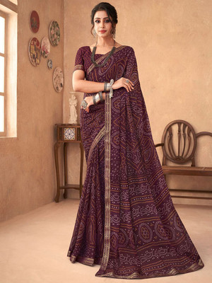 Anouk Rustic Printed Bandhani Chiffon Saree(Purple)