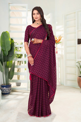 SMITSAREE Printed Bandhani Georgette Saree(Purple)