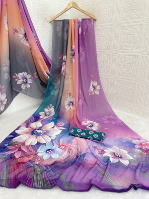 Adiyogi Enterprise Digital Print Bollywood Georgette Saree(Multicolor)