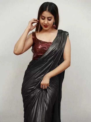 fiorrifab Solid/Plain Bollywood Lycra Blend Saree(Black)