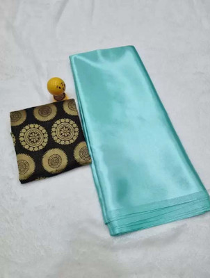 Aruna Sarees Solid/Plain, Self Design Bollywood Satin Saree(Blue)