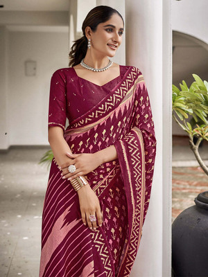 all about you Printed Bollywood Cotton Blend Saree(Maroon)