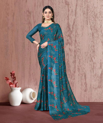 ROOP SUNDARI SAREES Printed Daily Wear Chiffon Saree(Blue)