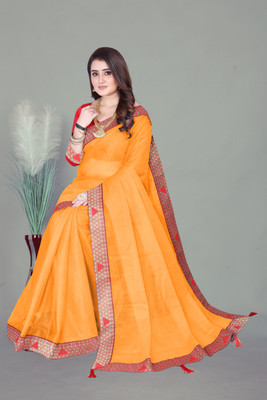 GAVUBAA Temple Border Daily Wear Net Saree(Mustard)