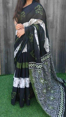 DASTKARPRINT Printed, Color Block, Blocked Printed, Floral Print, Dyed Daily Wear Pure Cotton Saree(Green)