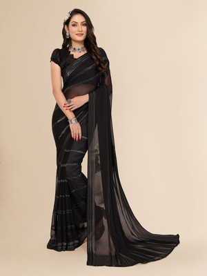 Moda Rapido Striped Daily Wear Satin Saree(Black)