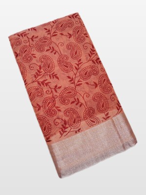 JR Handloom Paisley, Floral Print Kota Doria Cotton Blend Saree(Orange)