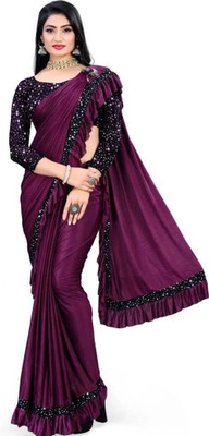 STYLEFLRIYA Embellished Bollywood Lycra Blend Saree(Blue)