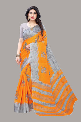 YASHIKA Printed Kalamkari Art Silk Saree(Orange)