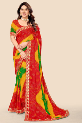 maayro Printed Bandhani Georgette Saree(Multicolor)