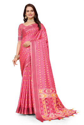 VEERVANI CREATION Digital Print Patola Cotton Silk Saree(Pink)