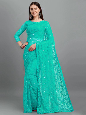 LOROFY Self Design Bollywood Net Saree(Light Green)