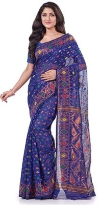 Desh Bidesh Woven, Self Design, Paisley Jamdani Handloom Cotton Blend, Pure Cotton Saree(Blue)