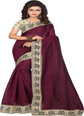 ROOP SUNDARI SAREES Dyed, Solid/Plain Chanderi Cotton Blend Saree(Magenta)