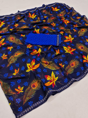 Anand Sarees Floral Print Bollywood Georgette Saree(Dark Blue)
