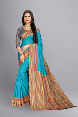 Novus Knitting Printed Kanjivaram Art Silk Saree(Blue)