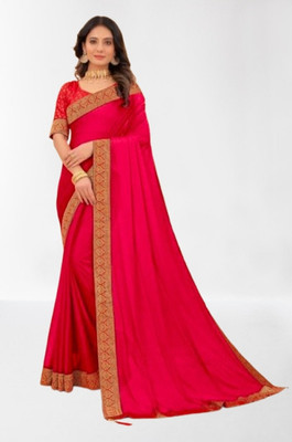 SHIVGANN Solid/Plain Bollywood Chiffon Saree(Pink)