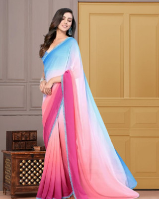 Jayu Self Design Bollywood Georgette Saree(Light Blue)