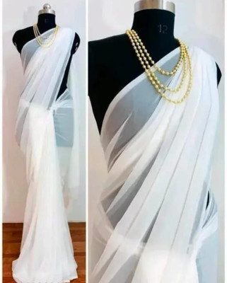 Queenchoice Solid/Plain Daily Wear Chiffon Saree(Cream)