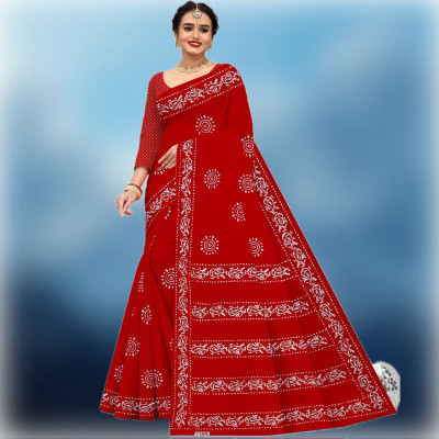 KAVACH TEXTILE Printed Daily Wear Pure Cotton Saree(Red)