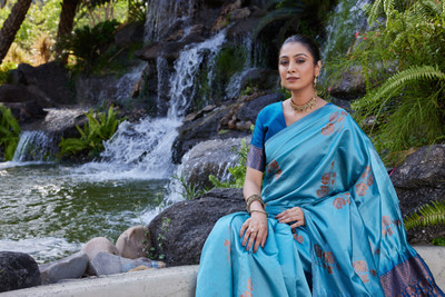 Shop Deals Printed Banarasi Silk Blend Saree(Blue)