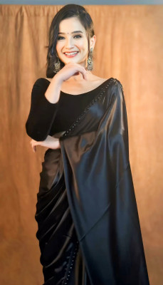 BIGJANE Self Design Banarasi Satin Saree(Black)
