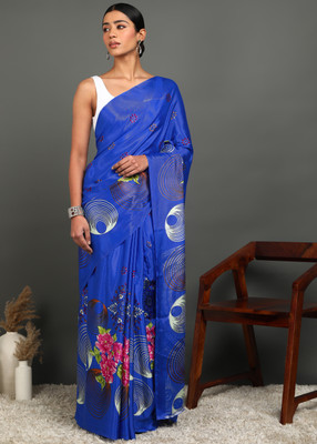 Leelavati Printed Daily Wear Crepe Saree(Blue)