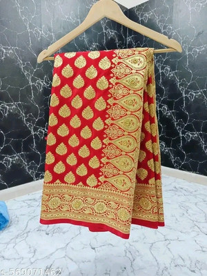 MUBARAK Woven, Paisley, Floral Print, Self Design Banarasi Handloom Satin Saree(Red)
