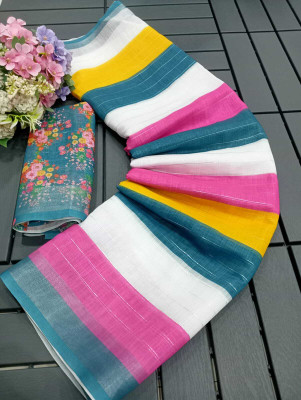 ASHTA Striped Kanjivaram Pure Cotton, Cotton Silk Saree(Pack of 2, Multicolor)