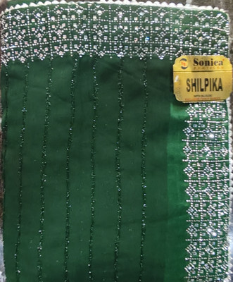 Suraj Solid/Plain Bollywood Chiffon Saree(Green)
