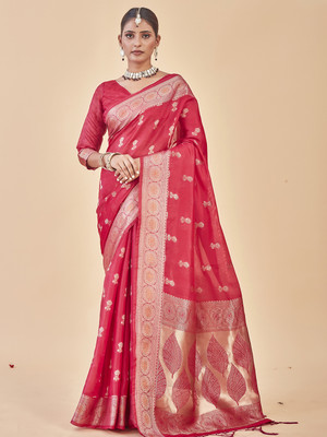 ANOUK Woven Banarasi Organza Saree(Pink)
