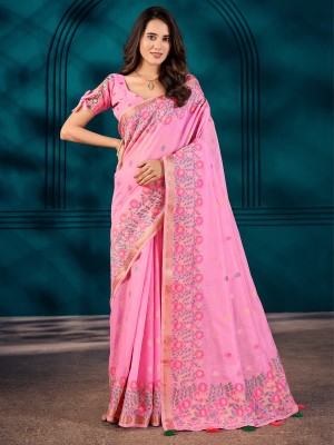 Divastri Woven Banarasi Cotton Blend Saree(Pink)