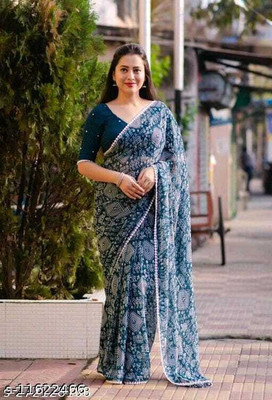 YAMUNA PRIYA Printed Bollywood Georgette Saree(Green)