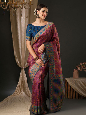 ANOUK Woven Banarasi Silk Blend Saree(Magenta)