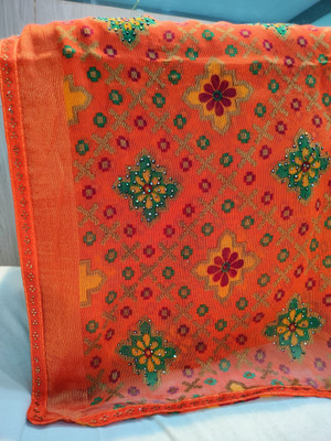 Madhur milan Printed Bollywood Brasso Saree(Orange)