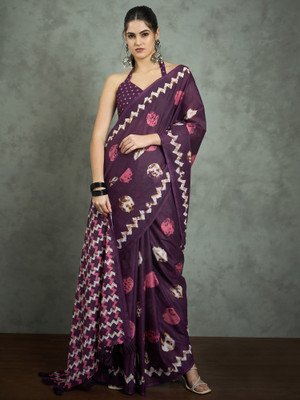 Divastri Printed Daily Wear Cotton Blend Saree(Purple)