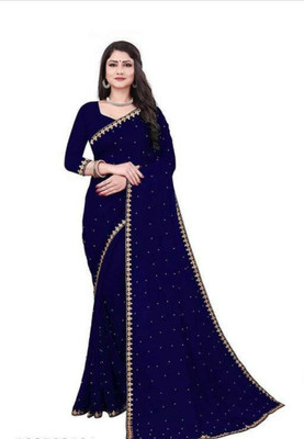 KISHVA Self Design Bollywood Chiffon Saree(Dark Blue)