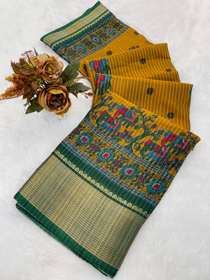 Julee Printed Daily Wear Silk Blend Saree(Mustard)