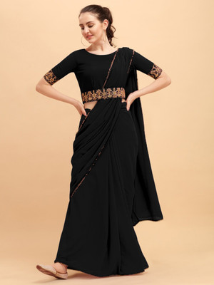stylevilla Solid/Plain Bollywood Georgette Saree(Black)