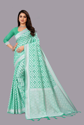 jungle herbs Printed Banarasi Jacquard Saree(Green)