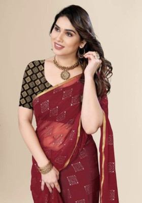 Triveni Fab Polka Print Daily Wear Chiffon Saree(Maroon)
