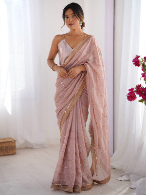 Sareemall Embellished Bollywood Organza Saree(Beige)