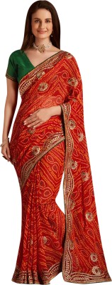 Akhilam Embellished Bandhani Georgette Saree(Red)