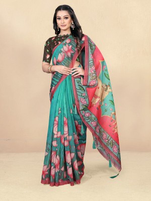 Shrithi Fashion Fab Printed Bollywood Cotton Blend Saree(Multicolor)