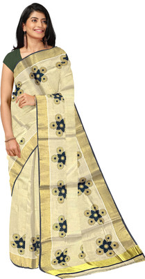 Southloom Printed Kasavu Tissue Saree(Gold)